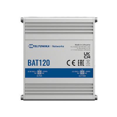 Teltonika UPS - Tensione in ingresso 9 - 30 VDC / Uscita 9 - 30 VDC - Protezione contro l'inversione di polarità - Protezione dalle sovratensioni - 2 Batterie agli ioni di litio 8650 (incluse) - Capacità della batteria 2300 mAh 17 Wh