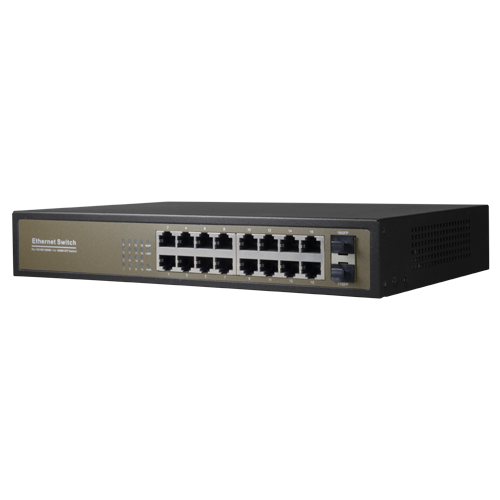 Switch da tavolo - 16 porte Gigabit RJ45 - 2 SFP Uplink Port 10/100/1000 Mbps - Velocità 10/100/1000 Mbps - Plug & Play - Tecnologia di risparmio energetico