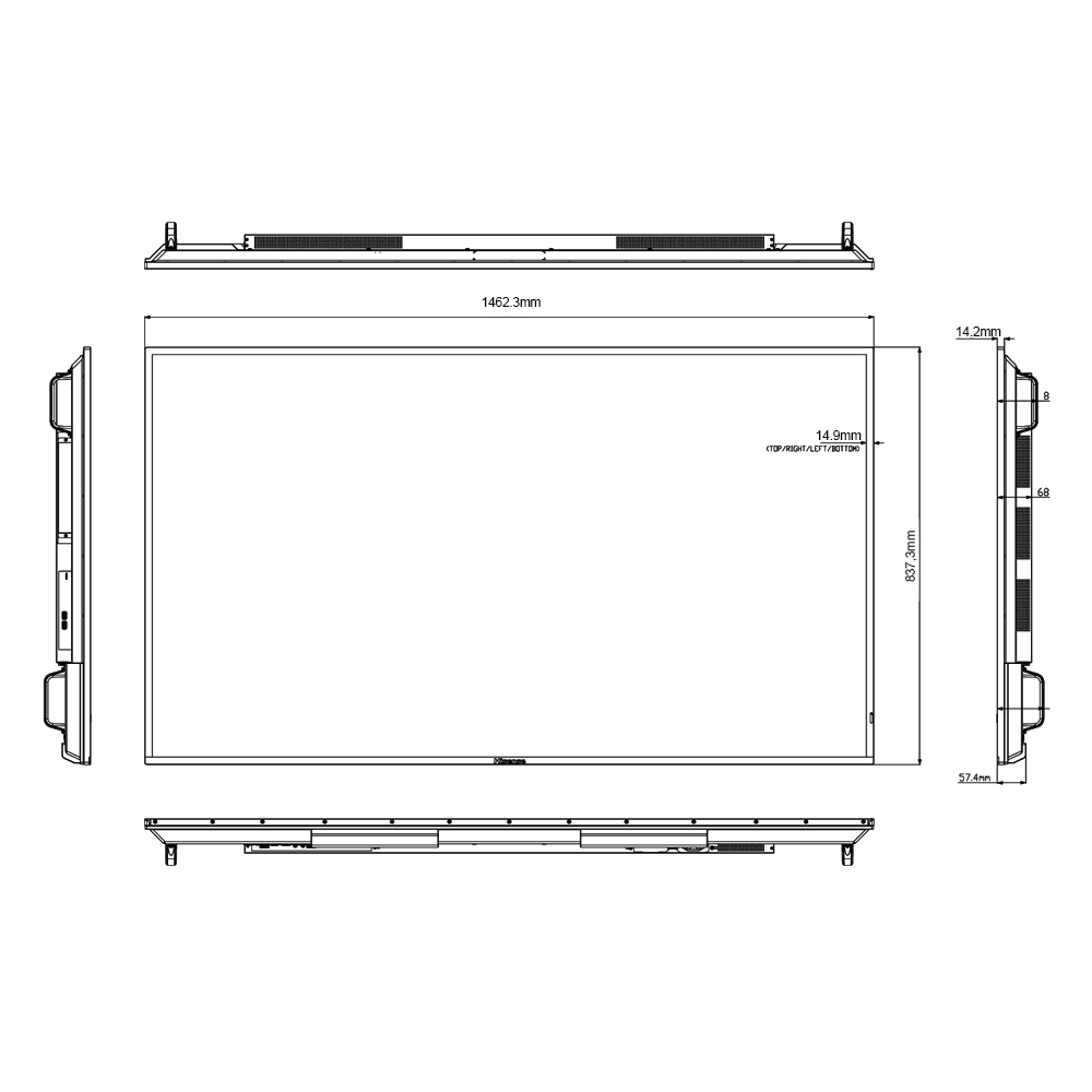 Monitor HISENSE DLED 4K 65" | Serie E - Valido per ambienti Digital Signage - Risoluzione 3840x2160 - 2 ingressi HDMI 2.0 - Angolo di visione di 178° - Audio | Altoparlanti integrati