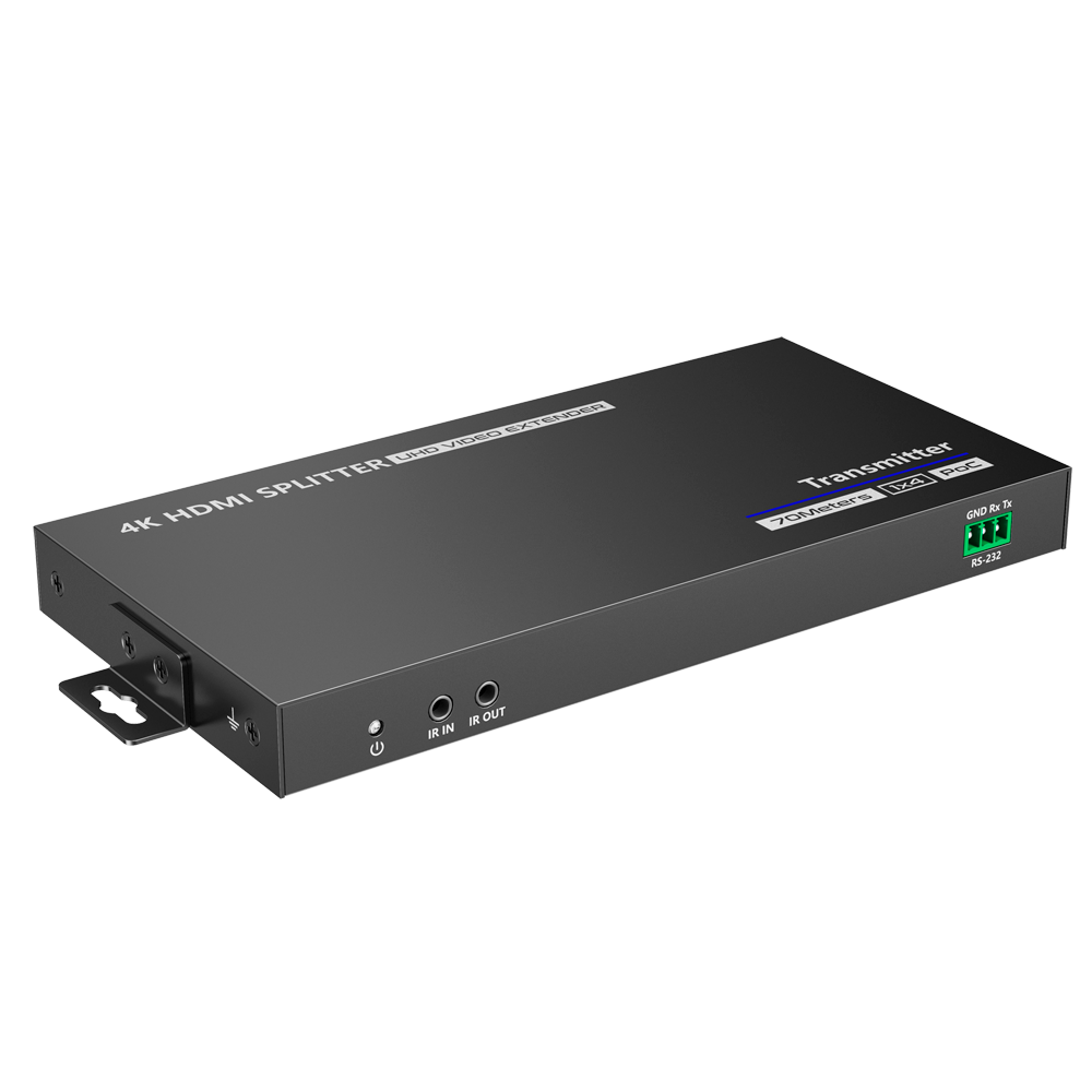 Splitter-Extensor HDMI1x4 - 1 transmisor / 4 receptores - Resolución hasta 4K@30Hz - Alcance hasta 70m - Sobre cable UTP CAT6/6A/7 - Control RS232