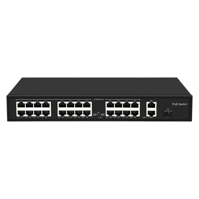 Switch PoE - 24 porte PoE + 2 Gigabit Port + 1 SFP Gigabit - Velocità 10/100 Mbps - Fino a 300 W in totale - Portata fino a 250m (Porte 9-24) - Norma IEEE802.3at (PoE) / af (PoE+)
