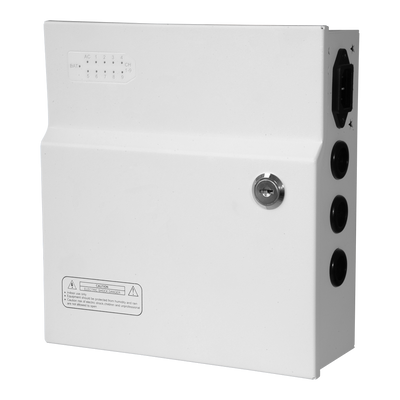 Power distribution box - 1 AC 110V ~ 220V input - 9 copper twisted pair outputs - PTC resettable fuse protection - Output voltage 12V / 120W - UPS function (SAI)