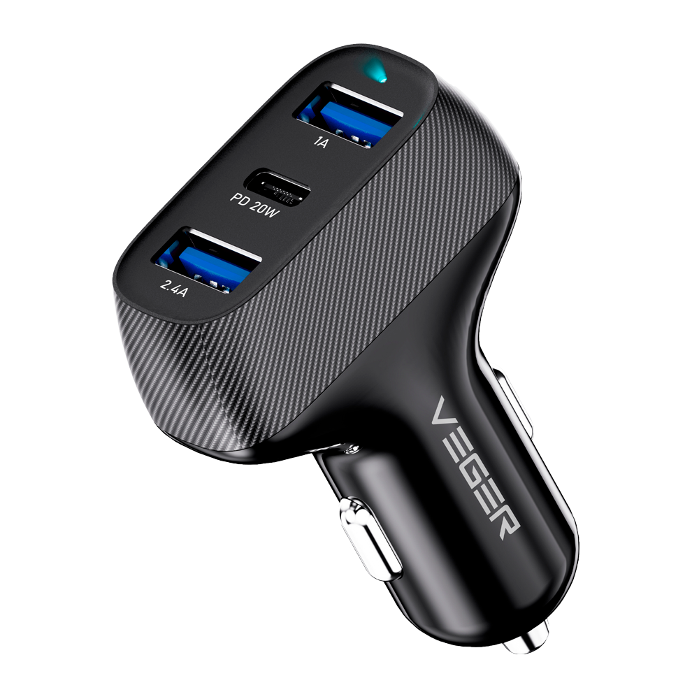 VEGER - Cargador Para coches - Potencia total 37 W - Entrada 12-24V DC - Color negro -