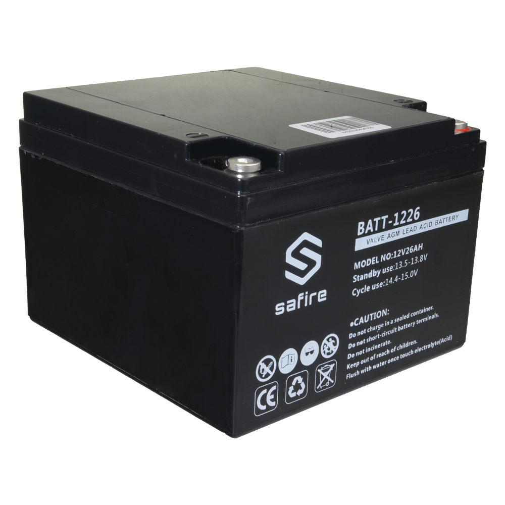 Batteria ricaricabile - Tecnologia piombo-acido AGM - Voltaggio 12 V - Capacità 26 Ah - 182 x 166 x 126 mm / 8400 g - Per backup o uso diretto