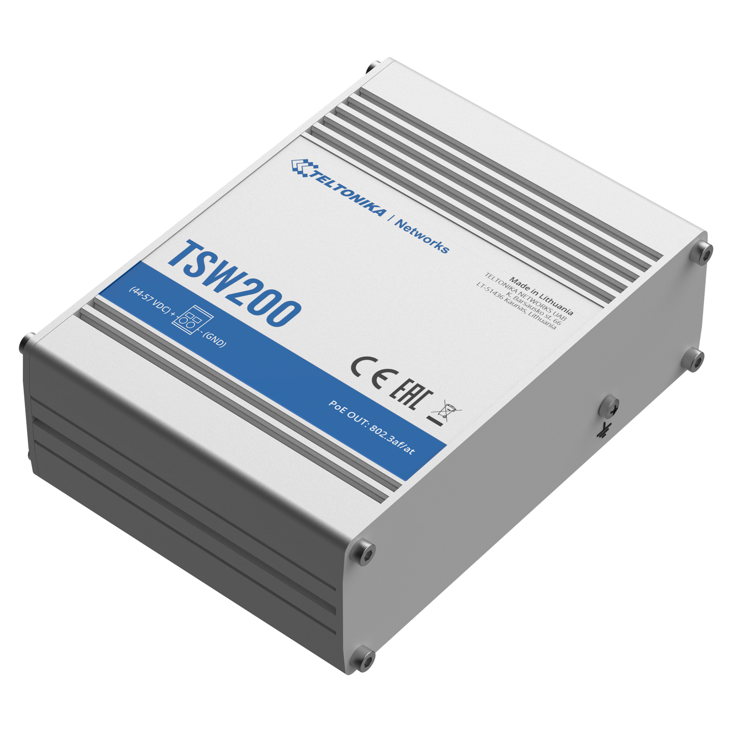 Teltonika Switch PoE Unmanaged Industriale - 8 porte Ethernet RJ45 Gigabit +2 SFP Gigabit - 8 Porte Ethernet PoE+ 802.3af/at - Fino a 30W per ogni Porta PoE - Fino a 240W di Potenza PoE - Robusto Alloggiamento in Alluminio