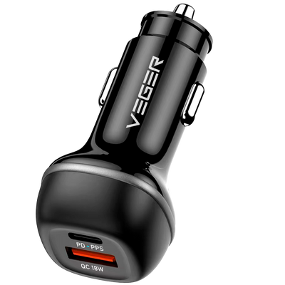 VEGER - Accendisigari per auto - Potenza 51W - Ricarica rapida PD30W, QC18W - Uscite USB-C, USB-A - Colore nero