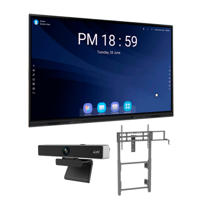 Monitor interattivo 75" con risoluzione 4K - Webcam USB con risoluzione 4K - Supporto da parete e da pavimento con manovella