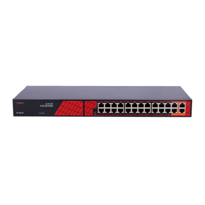 Safire Switch Hi-PoE - 24 Puertos PoE + 2 Uplink RJ45 - Hibrido 22x10/100Mbps + 4x10/100/1000Mbps - 22 Puertos PoE+ 30W + 2 Puertos Hi-PoE 60W - PoE Watchdog - Hasta 300W Potencia PoE total