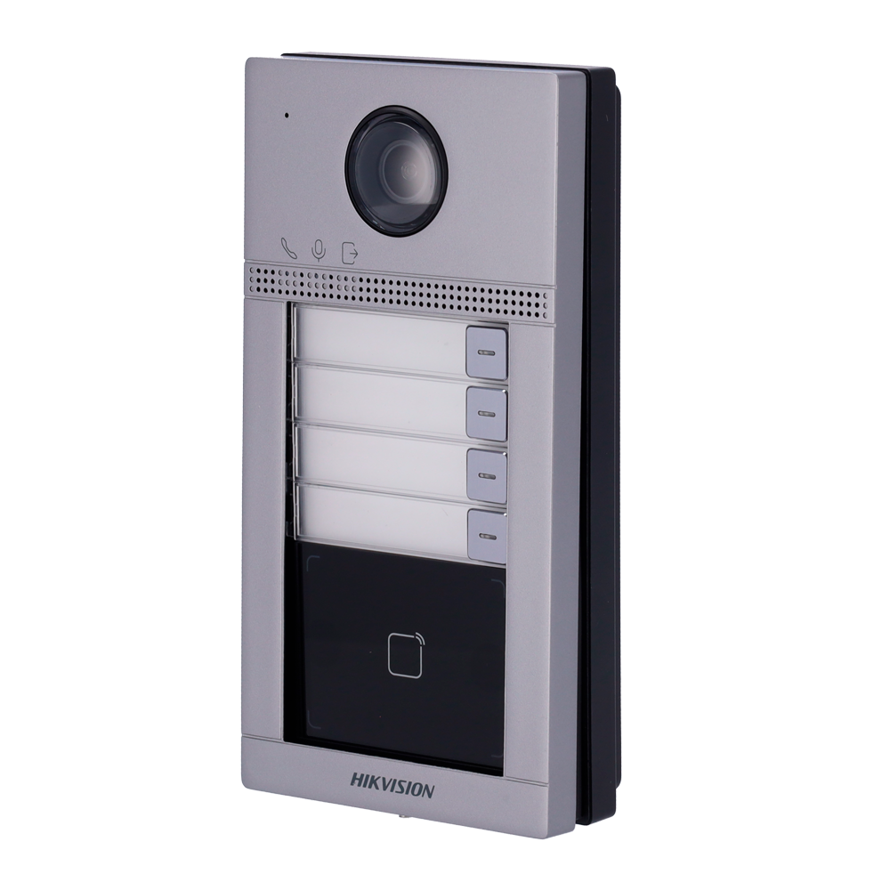 Videoportero IP WiFi 4 apartamentos - Cámara 2 Mpx | Audio bidireccional - Apertura con tarjeta MF | 2 relés - App móvil con o sin monitor - Apto para exterior IP65 | IK08 - Montaje encastrado | PoE