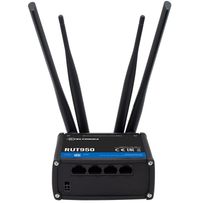 Teltonika Router 4G Industriale - 4 porte Ethernet RJ45 Fast Ethernet - Dual SIM 4G (LTE) Cat 4 fino a 150Mbps - 2x Ingressi + 2xSalidas Digitali - Wi-Fi 802.11b/g/n 2.4GHz - Alloggiamento in Alluminio