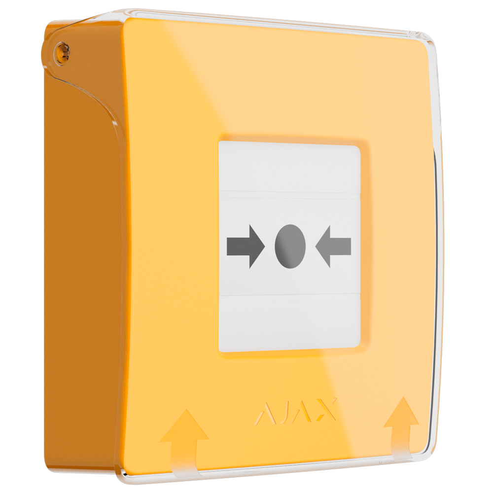 Botón manual de alarma de incendio amarillo - Inalámbrico 868 MHz Jeweller - Botón alarma incendio o activador de escenarios - Compatible con función de alarma interconectada - Transmisión de alarmas a CRA (configurable) - Alimentación 2 pilas CR123A
