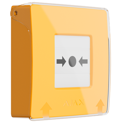 Botón manual de alarma de incendio amarillo - Inalámbrico 868 MHz Jeweller - Botón alarma incendio o activador de escenarios - Compatible con función de alarma interconectada - Transmisión de alarmas a CRA (configurable) - Alimentación 2 pilas CR123A