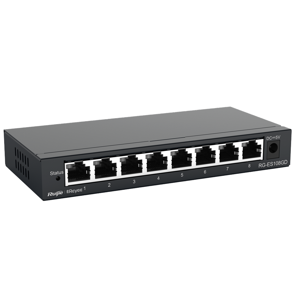 Reyee Switch da Tavolo - Alloggiamento in Metallo - 8 porte RJ45 - Velocità 10/100/1000 Mbps - Plug and Play - Tecnologia a risparmio energetico