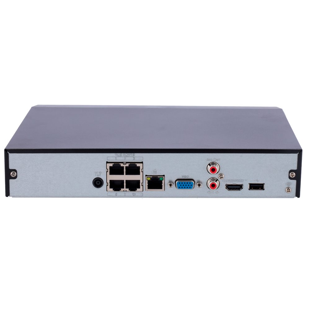 Grabador de vídeo IP WizSense AI X-Security - Vídeo IP de 4 canales | 4 CH PoE - Resolución máxima de grabación 12 Mpx - Ancho de banda 80 Mbps - Salida HDMI Full HD y VGA - Permite 1 disco duro