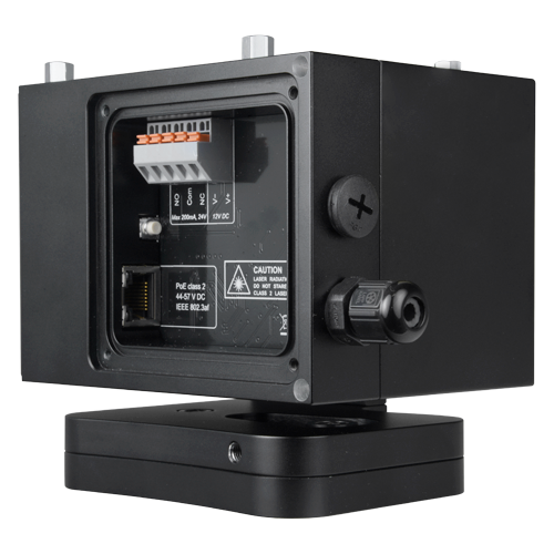 Rivelatore laser esterno GJD - Tecnologia Laser di grande portata - Campo di rilevamento regolabile fino a 500 m - Elevata affidabilità e precisione - Alimentazione 12 VDC / PoE IEEE 802. 3af - Uso esterno