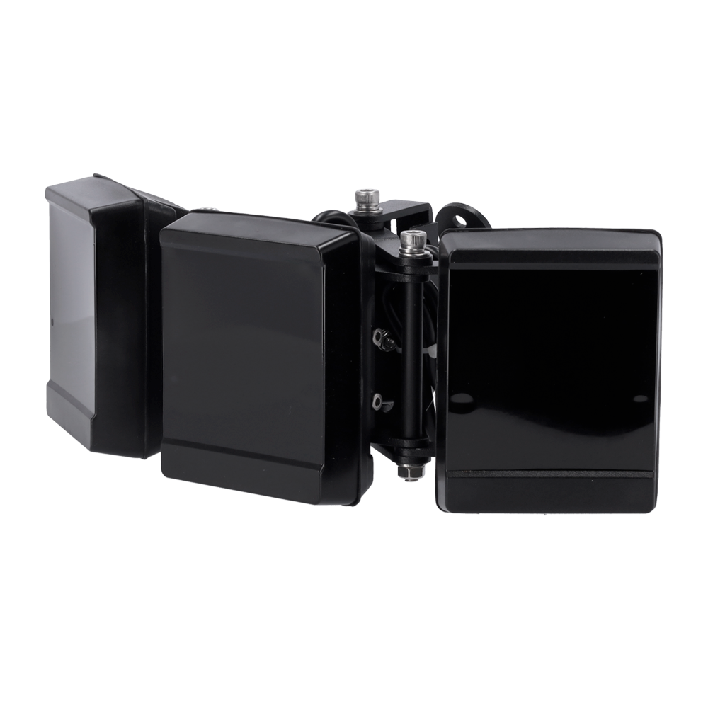 Foco infrarrojo de alcance 70~120m - Iluminación por LEDs de 850 nM - 18 Lámparas IR LED - Apertura del haz  30º~90º - Intensidad y umbral regulables - Impermiable IP66 , IK10