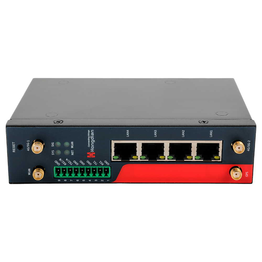 Hongdian Router Industrial 4G - 4G Cat 4 - 4 puertos PoE+ Ethernet RJ45 10/100/1000  - 2 Ranuras tarjeta SIM 4G/3G - Puertos RS232/RS485 - Wi-Fi 802.11b/g/n 2.4GHz