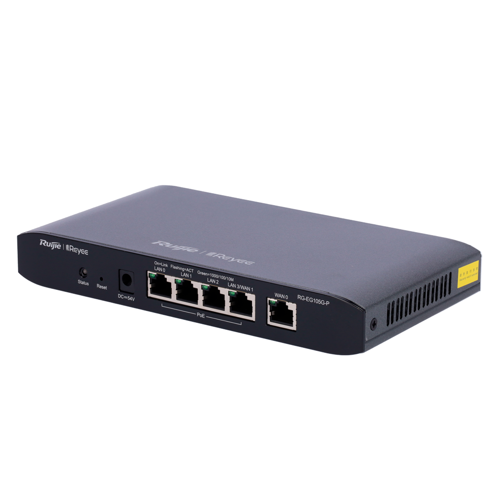 Reyee Router Controller Cloud -  5 Porte RJ45 10/100 /1000 Mbps - 4 Porte PoE+ 802.3af/at / Massimo 54W - Supporta fino a 2 WAN per il failover o il bilanciamento - Fino a 500Mbps di larghezza di banda - Server VPN IPSec, L2TP, PPTP