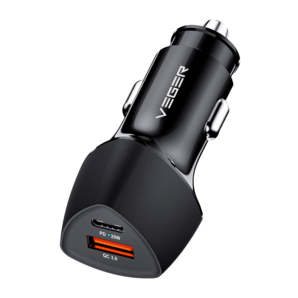 VEGER - Cargador Para coches - Potencia total 38 W - Entrada 12-24V DC - Color negro -