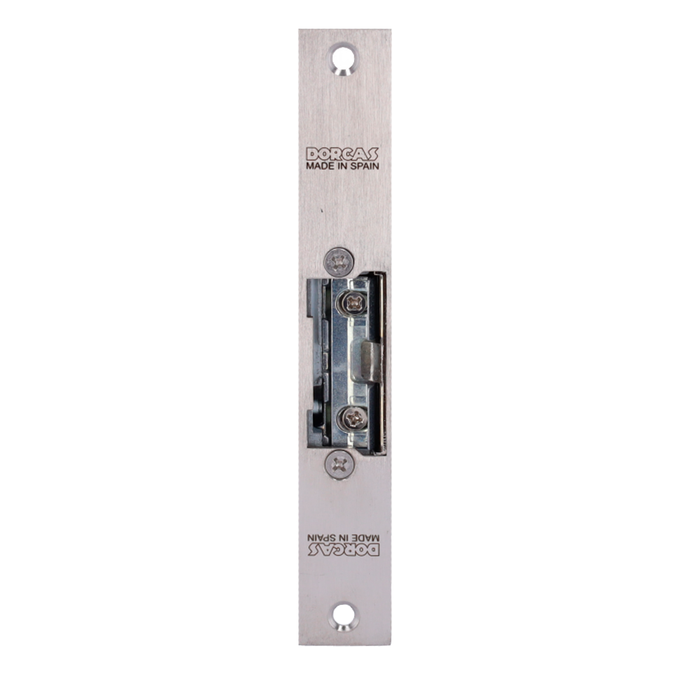Apriporta elettrico Dorcas - Per porta singola | Scrocco radiale regolabile - Modo apertura Fail Safe (NC) - Forza di ritenzione 330 kg | Anteriore senza taglio - Alimentazione DC 12V - Montaggio a incasso