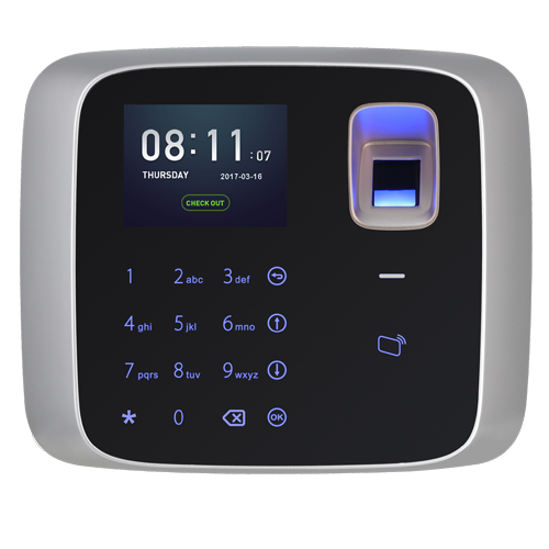 Terminal sencillo de control de accesos y presencia - Huellas y teclado - Lector de tarjetas MF 13,56 MHz - 3.000 huellas / 150.000 registros - TCP/IP y USB - Compatible con Smart-PSS