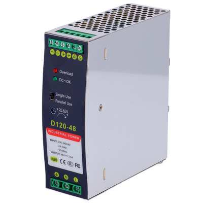 Fonte di alimentazione commutata - uscita DC 48 V 2.5 A / 120 W - 2 uscite - Voltaggio in entrata 100 V ~ 240 V - 123.5 (Al) x 41 (La) x 110.3 (Lu) mm - Montaggio su guida DIN