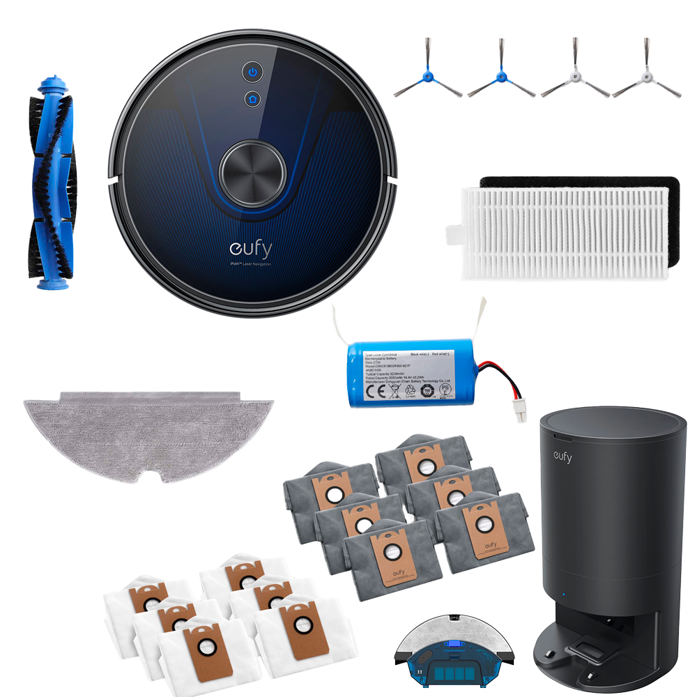 Robot aspirador y trapeador Eufy by Anker - Potencia máxima de 3200 Pa - Capacidad del depósito 200 ml Polvo y agua - Tecnología BoostIQ™️ / Navegación láser iPath - Mapas Varios Pisos - Compatible con Amazon Alexa y asistente Google