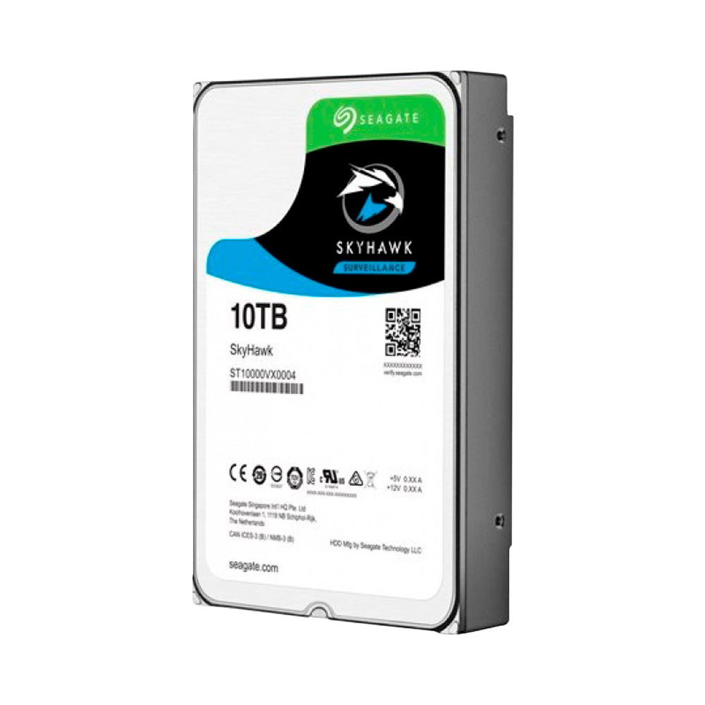 Disco duro Seagate Skyhawk - Capacità 10 TB - Interfaccia SATA 6 GB/s - Fino a 32 trasmissioni di intelligenza artificiale - Modello ST10000VE0008 - Speciale per videoregistratore di rete (NVR)