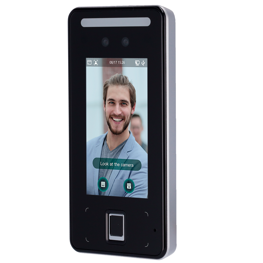 Control de acceso y presencia - Reconocimiento facial, huella, teclado y tarjeta MF - 6.000 usuarios / 150.000 registros - TCP/IP, USB, RS485 y Wiegand - Controlador integrado | Apto para uso exterior IP65 - Software SmartPSS