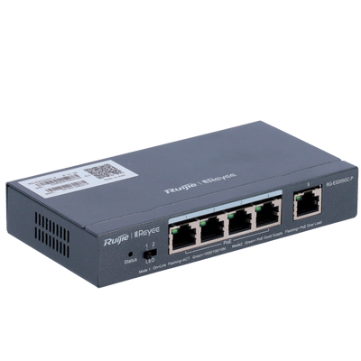 Reyee Switch PoE Cloud Gestibile Cloud Layer 2 - 4 porte PoE 802.3af/at + 1 Uplink RJ45 - 4 RJ45 10/100/1000Mbps + 1 RJ45 10/100/1000Mbps - 30W per porta 802.3af/at / Massimo 54W - VLAN/Port Isolation/Loop Detection - Limite di Velocità della Porta