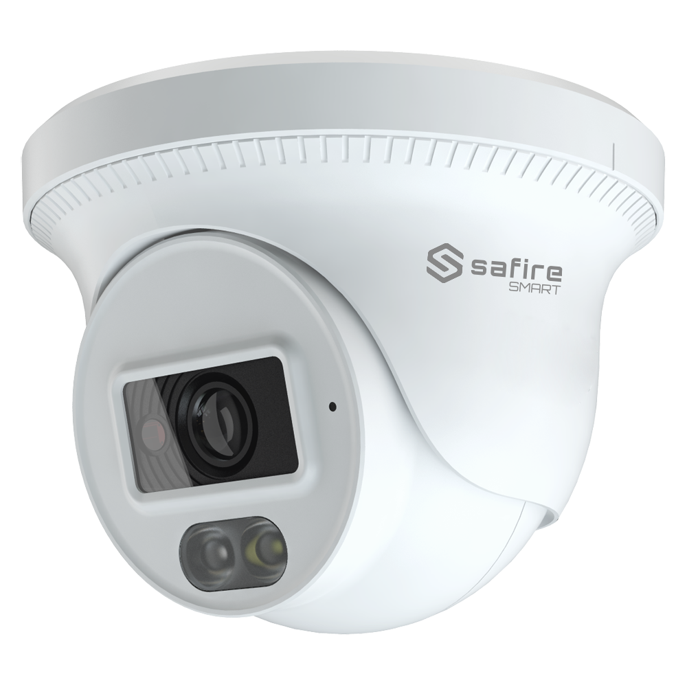 Safire Smart - Cámara Turret IP gama B1 - Resolución 4 Megapíxel (2566x1440) - Lente 2.8 mm | Detección de movimiento avanzada - Luz dual: IR + Blanco alcance 20 m | Micrófono - Impermeabilidad IP67 | PoE (IEEE802.3af)