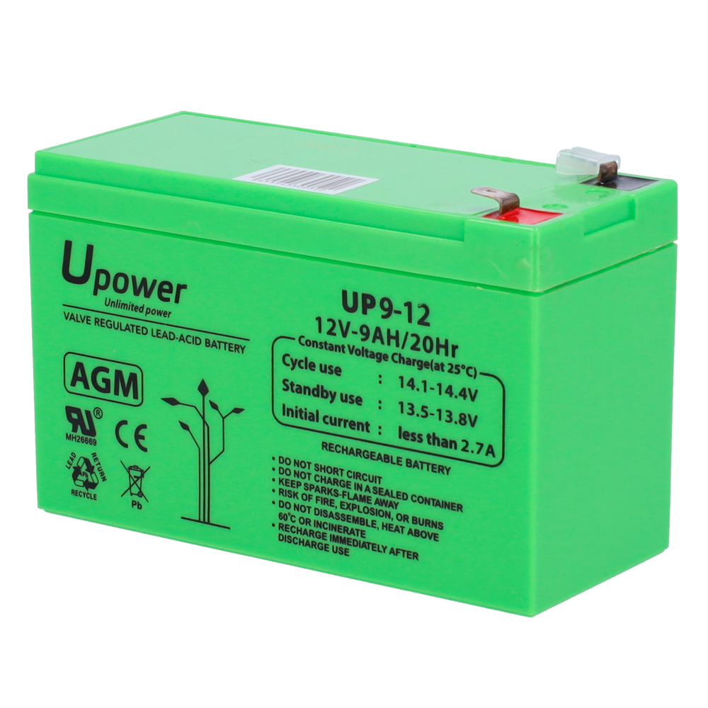 Upower - Batteria ricaricabile - Tecnologia piombo-acido AGM - Voltaggio 12 V - Capacità 9.0 Ah - 95 x 151 x 65 mm / 2660 g - Per backup o uso diretto