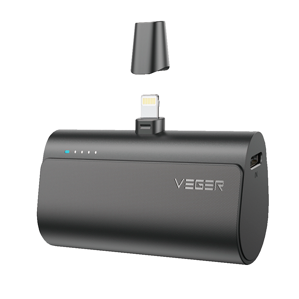 VEGER - Batería externa - Capacidad 5000 mAh (18,5 Wh) - Potencia de carga PD20W - Conector Lightning alto - Entrada USB-C