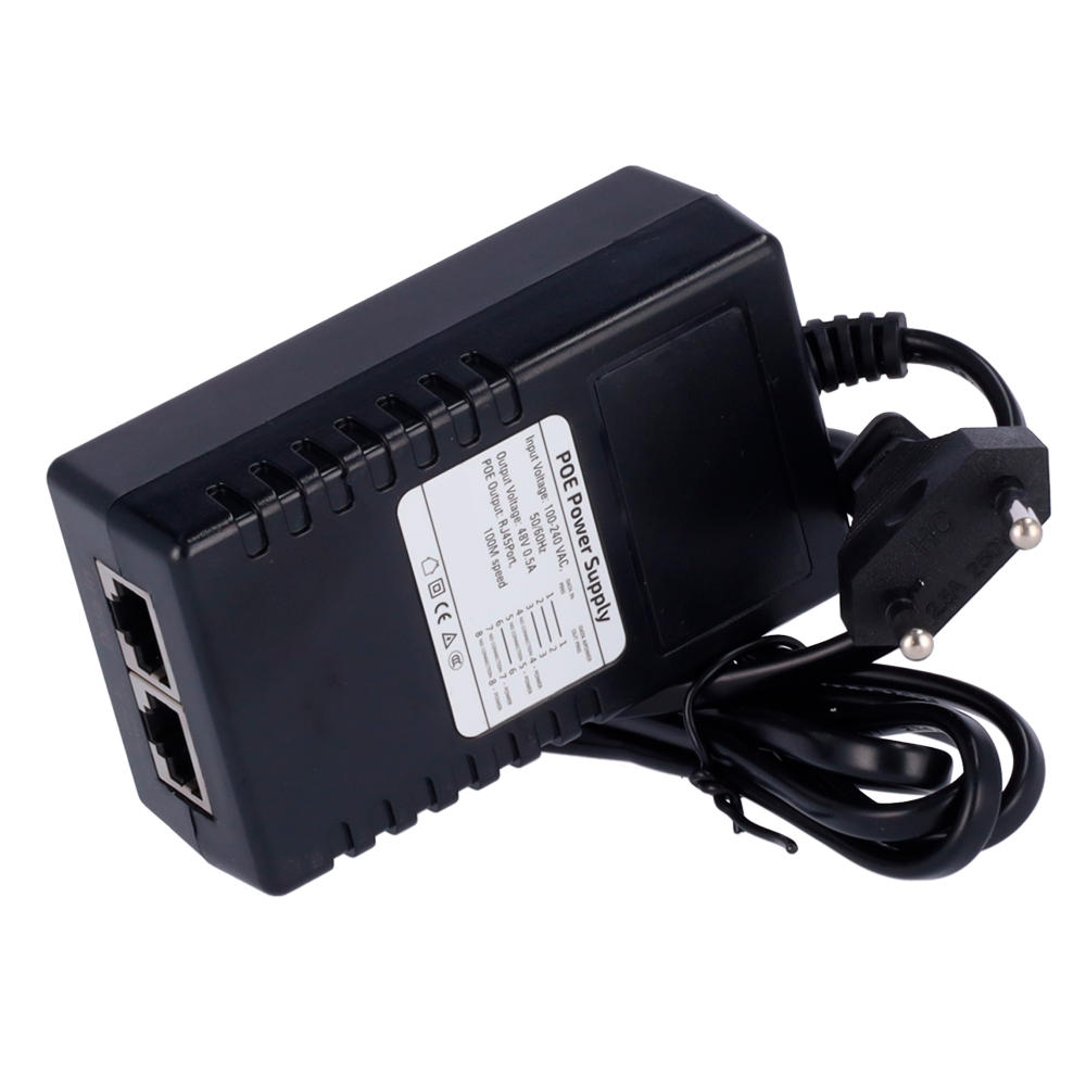 Iniettore PoE - Ingresso/Uscita RJ45 10/100 Mbps - Potenza 15 W - Distanza massima 100 m - Velocità 100M - Stabilizzato e protetto