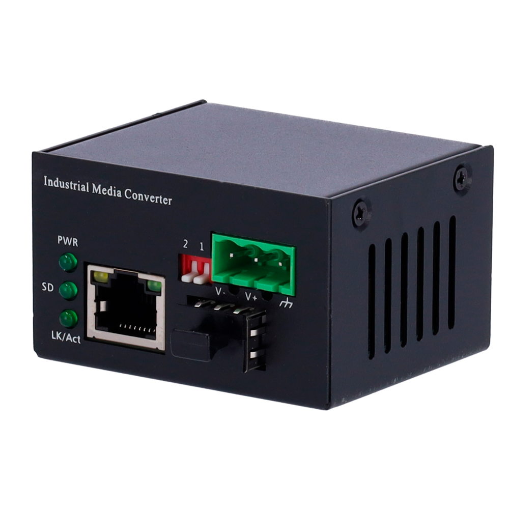 Industrial Multimedia Converter - 1x Ethernet RJ45 - 1x SFP - Fast Ethernet - 10/100 Base-TX - Ultra Compact Dimensions - Installation on DIN Rail