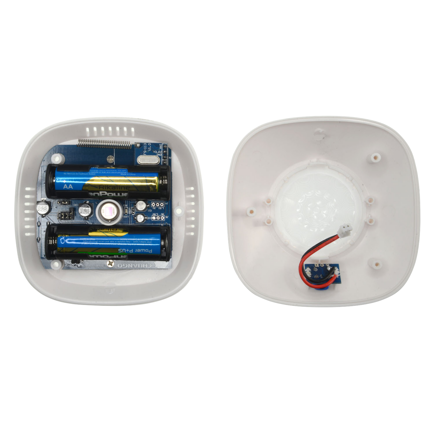 Rilevatore PIR per soffitto - Wireless - Antenna interna - Indicatore LED batteria scarica - Rilevamento 360º, senza angoli morti - Alimentazione 2 batterie AA 1.5 V LR6