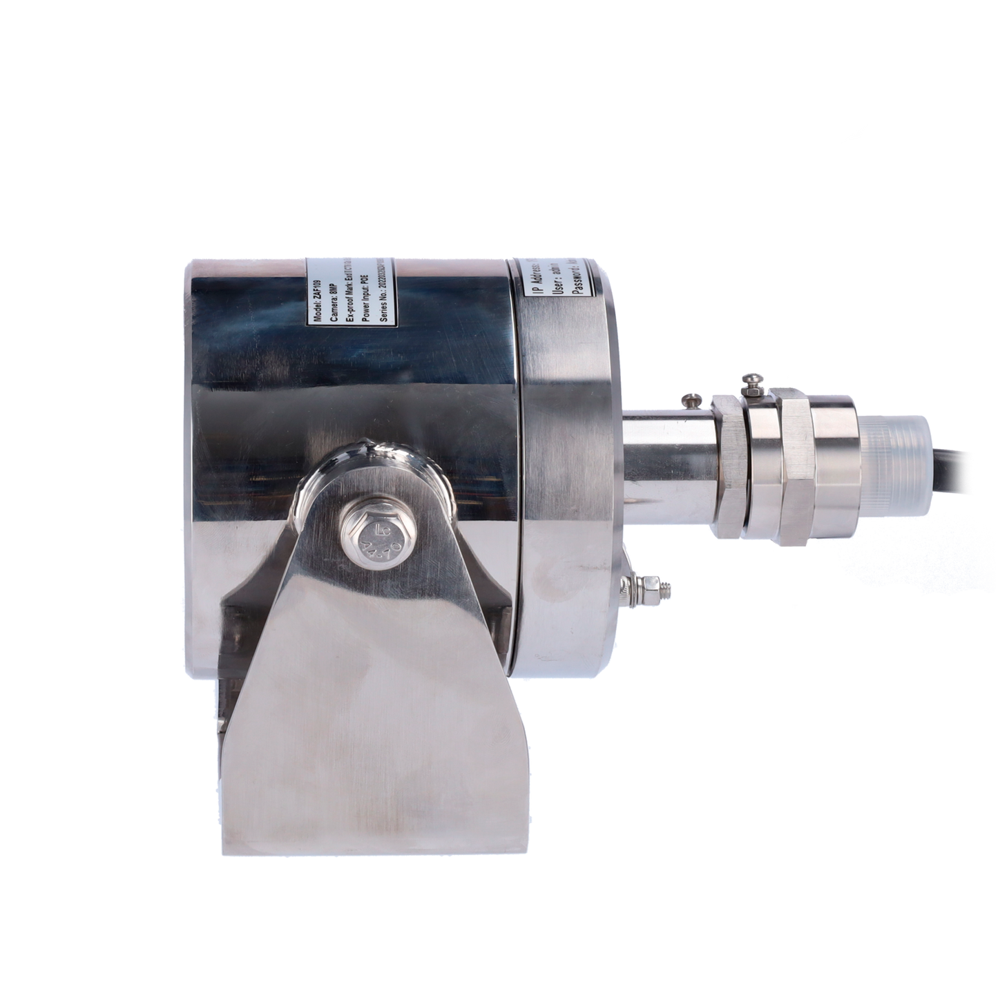 Telecamera IP Explosion Proof 4 Mp - 1/3" Progressive Scan CMOS - Lente motorizzata 4.0 mm - IR LEDs portata 30 m - Alloggiamento in acciaio inox 304 resistente alla corrosione - Impermeabilità IP68