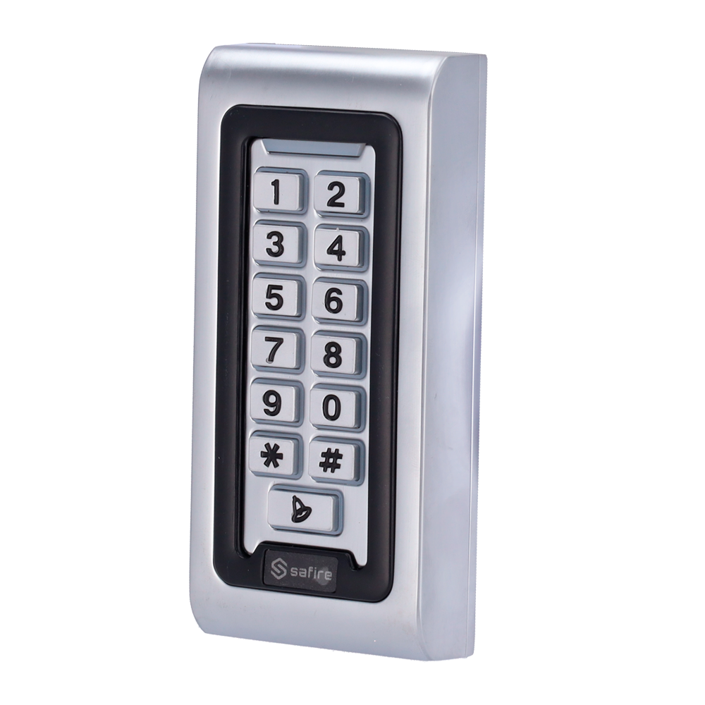 Controllo accessi autonomo - Accesso tramite scheda MF e PIN - Uscita relè, pulsante e campanello - Wiegand 26 - Controllo orario - Adatto per esterni IP68