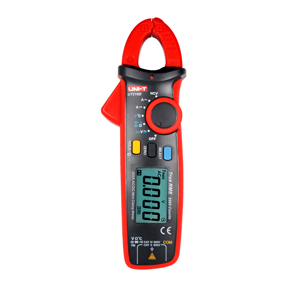 Mini clamp meter - LED display up to 2000 accounts - DC and AC measurement up to 600V and 200A - AC high accuracy with True RMS function - Resistance and capacitance measurement - Buzzer for continuity test
