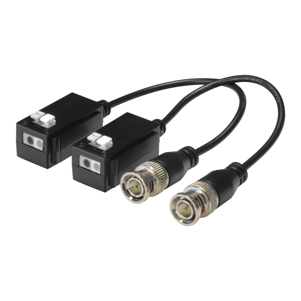 Trasmettitore passivo per doppino intrecciato SAFIRE - Ottimizzato per HDTVI, HDCVI e AHD - 1 canale video, PoC - Passivo, connettore da 2 pin - Distanza massima: 450 m (TVI / 720p) - 2 unità
