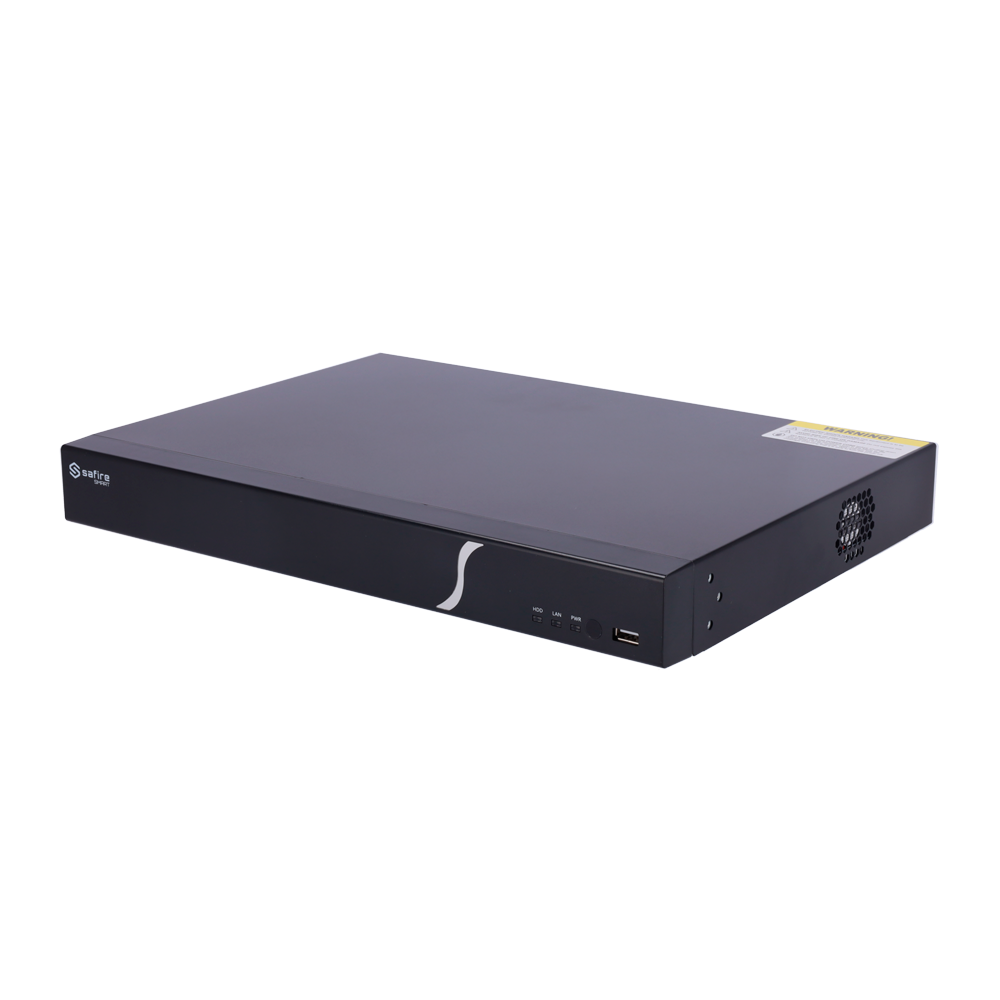Safire Smart - Grabador de vídeo NVR para cámaras IP gama A1 - Vídeo de 16CH con 8 PoE 80W / compresión H.265+ - Resolución hasta 8Mpx / Ancho de banda 160Mbps - Salida HDMI 4K y VGA / 2HDDs - Reconocimiento facial / Búsqueda inteligente
