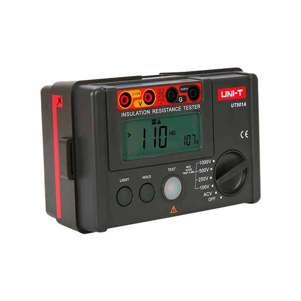 Misuratore di resistenza di isolamento elettrico - Display LCD fino a 2000 conteggi - Misurazione della tensione AC fino a 600V - Spegnimento automatico - Intervalli 500V/1000V/2500V