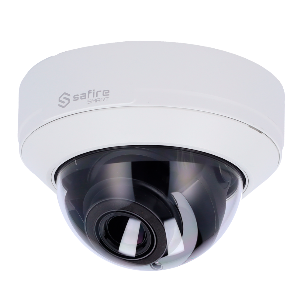 Safire Smart - Cámara Domo IP avanzada gama I1 - Resolución 8 Megapíxeles (3840x2160) - Lente motorizada 2,8-12 mm | Micrófono | IR 50m - IA avanzada: personas, vehículos y vehículos de dos ruedas - Resistente al agua IP67 | PoE (IEEE802.3af) |Alarma