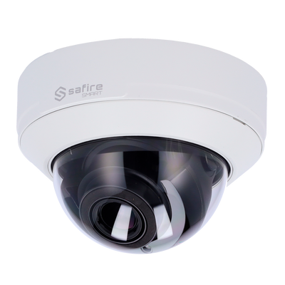 Safire Smart - Cámara Domo IP avanzada gama I1 - Resolución 8 Megapíxeles (3840x2160) - Lente motorizada 2,8-12 mm | Micrófono | IR 50m - IA avanzada: personas, vehículos y vehículos de dos ruedas - Resistente al agua IP67 | PoE (IEEE802.3af) |Alarma