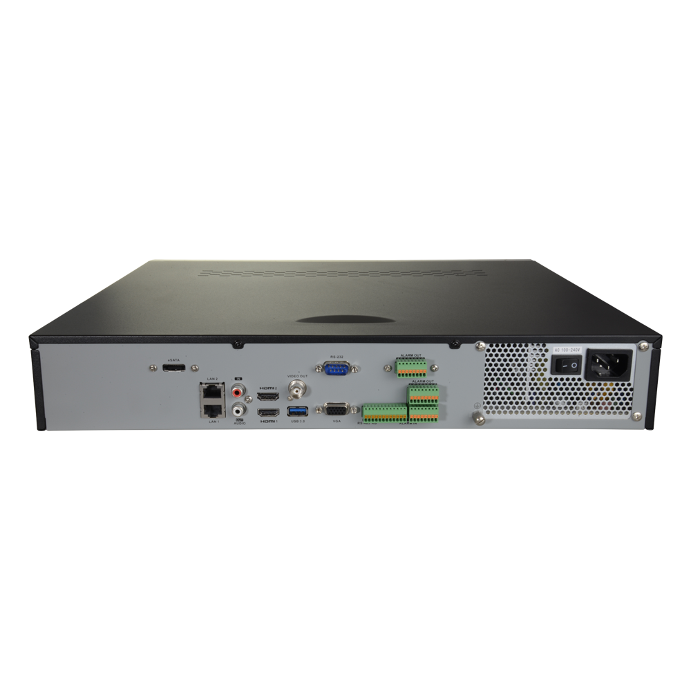 Videograbador NVR con reconocimiento facial - Vídeo de 16 CH - Resolución máxima 12 Mpx | Compresión H.265+ - Reconocimiento facial hasta 16 canales - Comparación de hasta 100.000 imágenes - Soporta 4 discos duros | Alarmas