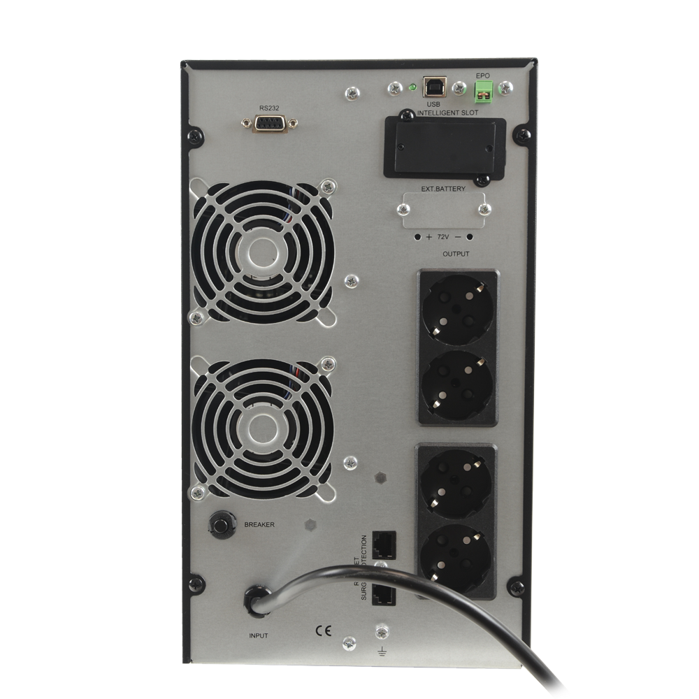 SAI online - Potenza 3000VA/2700W - Entrata 200~240 Vac / Uscita 200~240 Vac - 4 uscite SAI/UPS protette - Tempo di ricarica 4~5 ore - 6 batterie al piombo-acido sigillate (incluse)