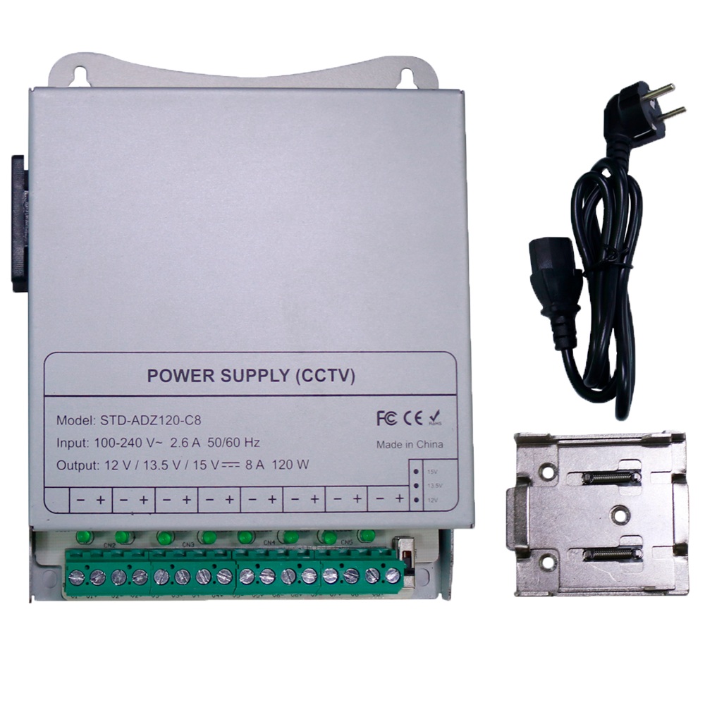 Alimentatore a commutazione - uscita DC 12 V 10 A / 120 W - 8 uscite - Voltaggio in entrata 100 V ~ 240 V - 33 (I) x 140 (P) x 108 (H) mm - Montaggio su guida DIN