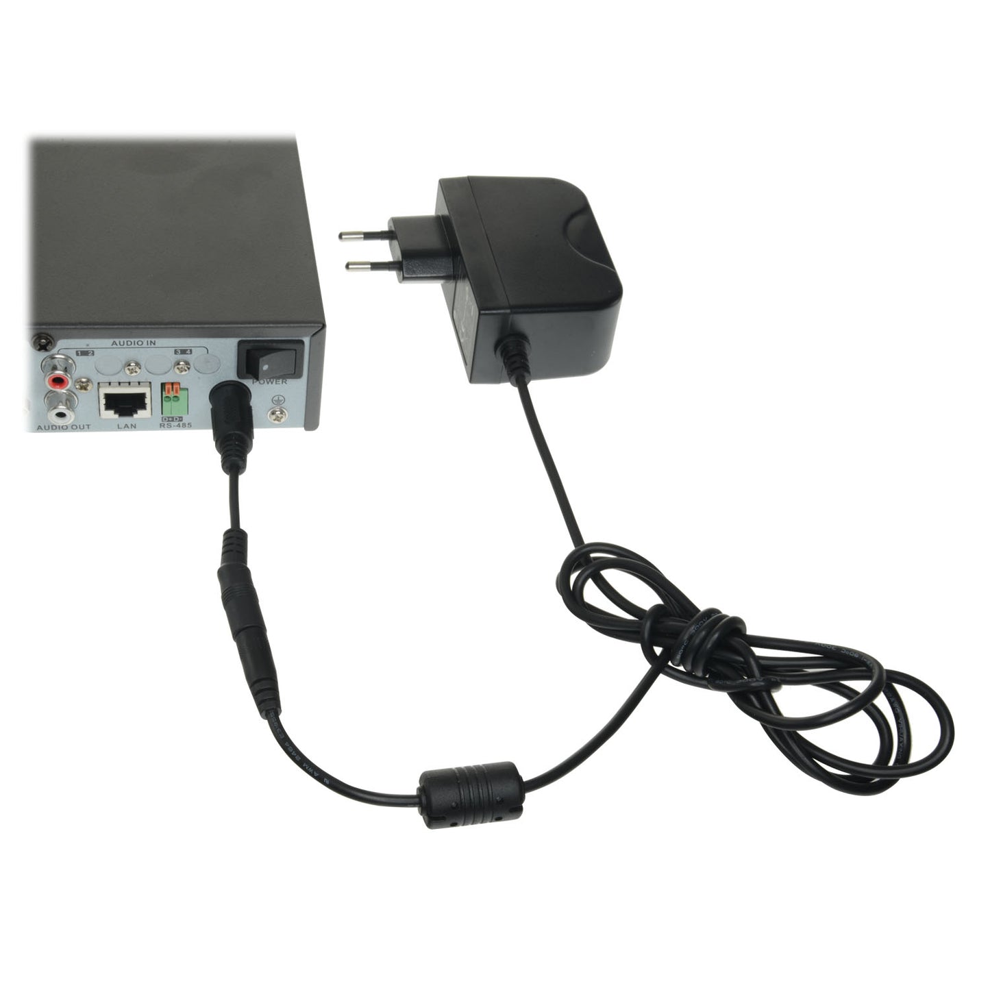 Adattatore DC - 105 mm di lunghezza - Connettore Mini Din femmina - Connettore maschio standard - Adatta alimentatore standard - Per videoregistratori SAFIRE
