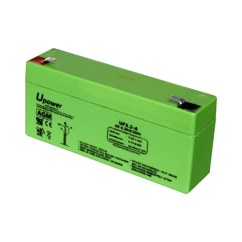 Upower - Batteria ricaricabile - Tecnologia piombo-acido AGM - Voltaggio 6 V - Capacità 3.2 Ah - 66 x 134x x 34/ 670g - Per backup o uso diretto