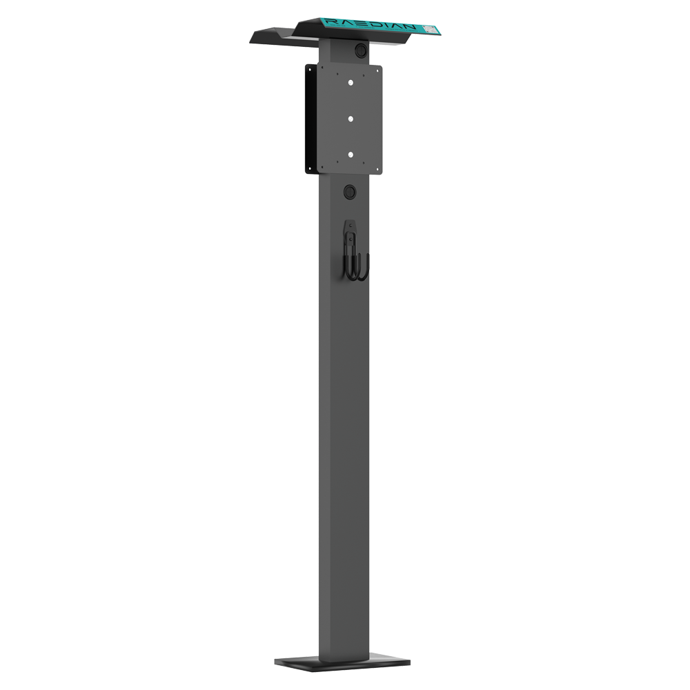 Pedestal para cargador de coche eléctrico - Compatible con el RAEDIAN NEO/NEX/NORA - Pedestal con techo  - Soporte para manguera de carga - Hecho de aluminio - Tornillería incluida